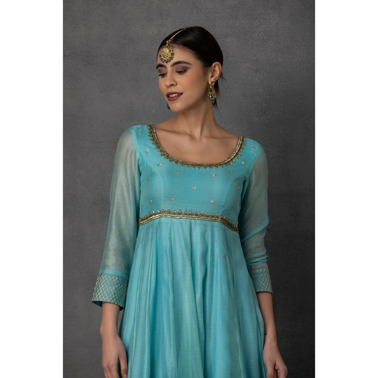 SP-10C SKY BLUE EMBROIDERED ANARKALI SET