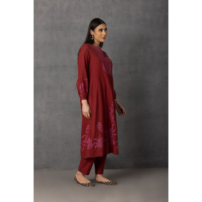 M9-04 MAHROON SOFT KHADI PRINTED A-LINE KURTA SET