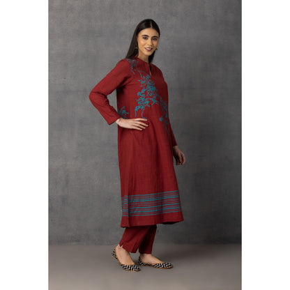 M9-12 MAHROON SOFT KHADI PRINTED A-LINE KURTA SET