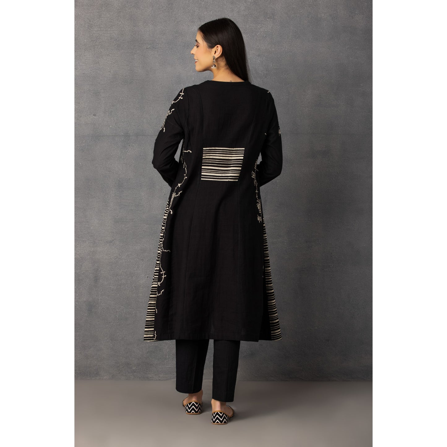 M9-14 BLACK SOFT KHADI PRINTED A-LINE SET