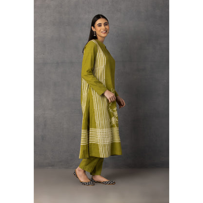 M9-02 MEHENDI GREEN SOFT KHADI PRINTED KURTA SET