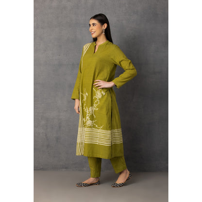 M9-02 MEHENDI GREEN SOFT KHADI PRINTED KURTA SET