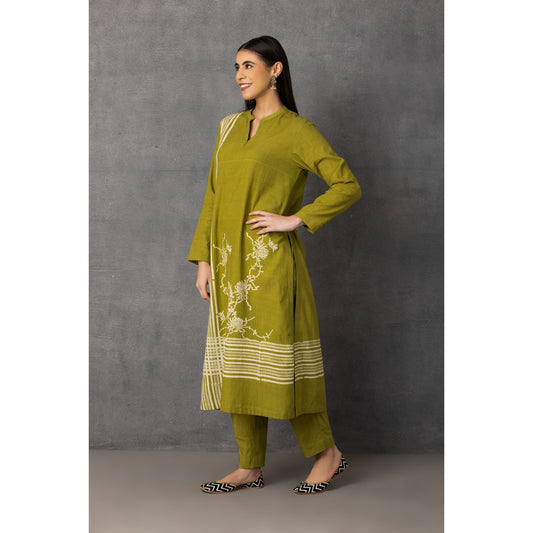 M9-02 MEHENDI GREEN SOFT KHADI PRINTED KURTA SET