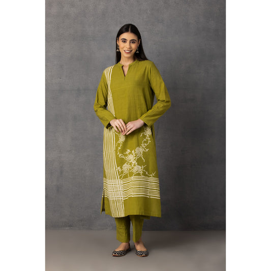 M9-02 MEHENDI GREEN SOFT KHADI PRINTED KURTA SET