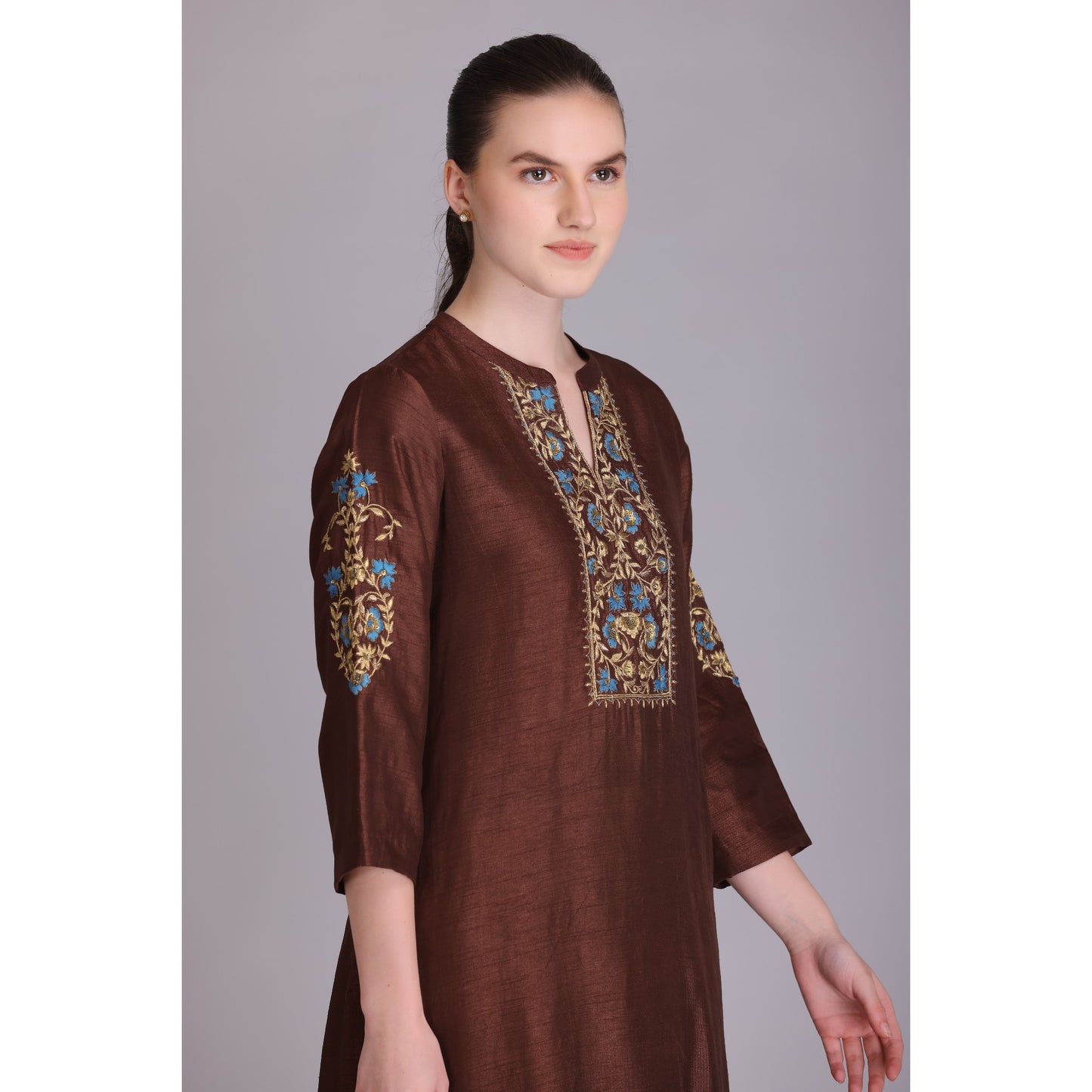 M3-14 BROWN EMBROIDERED KURTA SET