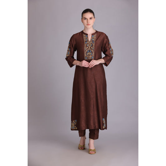 M3-14 BROWN EMBROIDERED KURTA SET