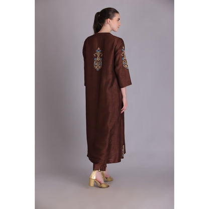 M3-14 BROWN EMBROIDERED KURTA SET