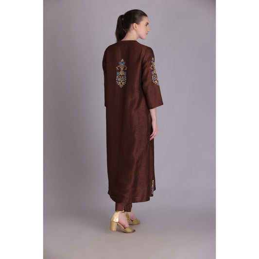 M3-14 BROWN EMBROIDERED KURTA SET