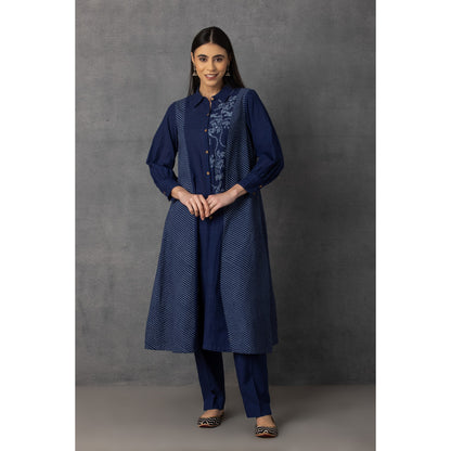 M9-05 INDIGO SOFT KHADI PRINTED SHIRT-DRESS SET