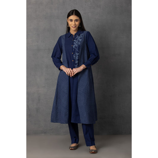 M9-05 INDIGO SOFT KHADI PRINTED SHIRT-DRESS SET