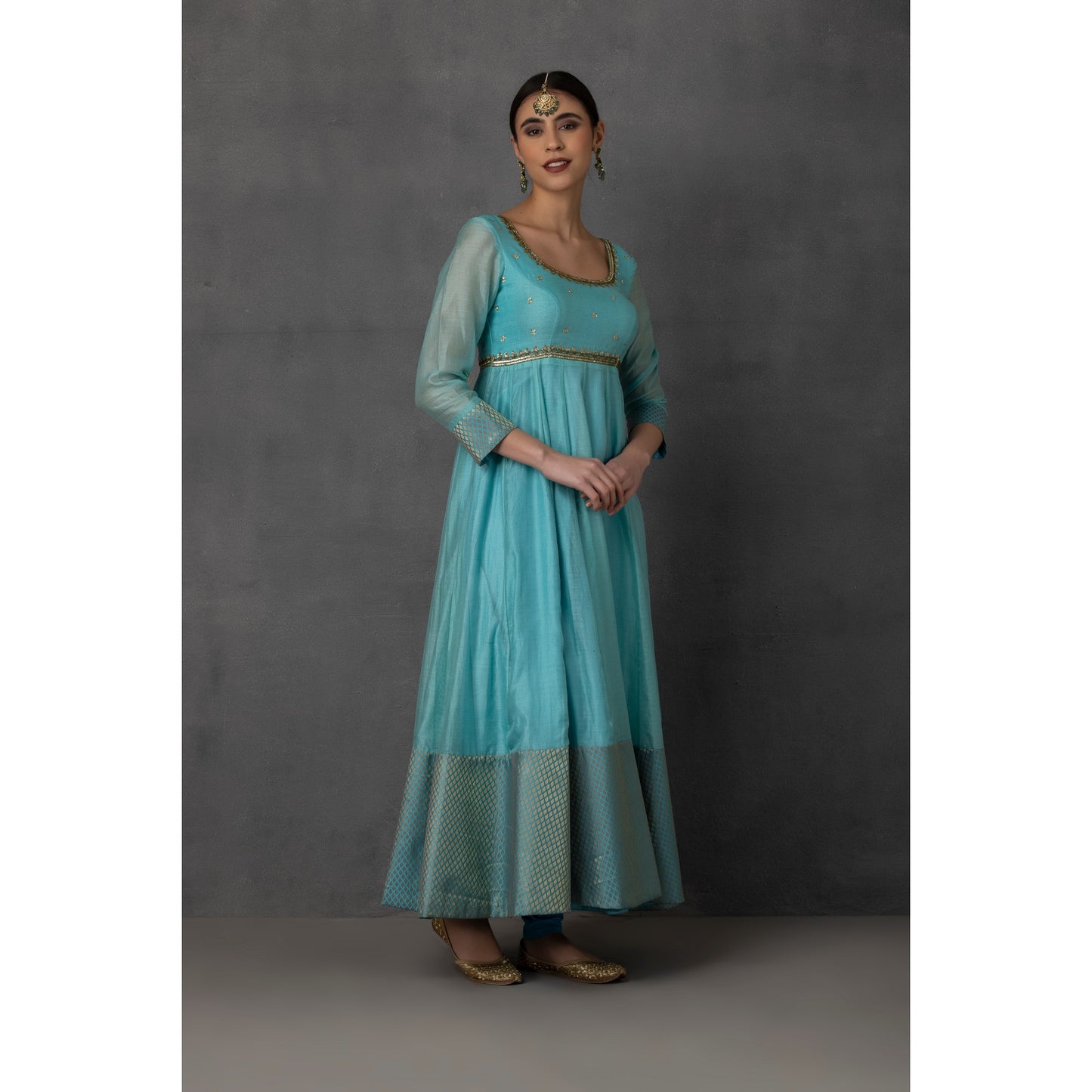 SP-10C SKY BLUE EMBROIDERED ANARKALI SET