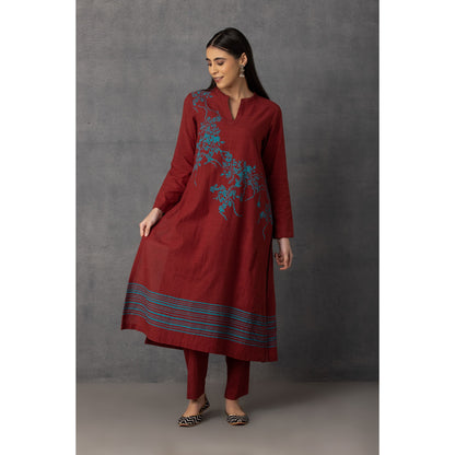 M9-12 MAHROON SOFT KHADI PRINTED A-LINE KURTA SET
