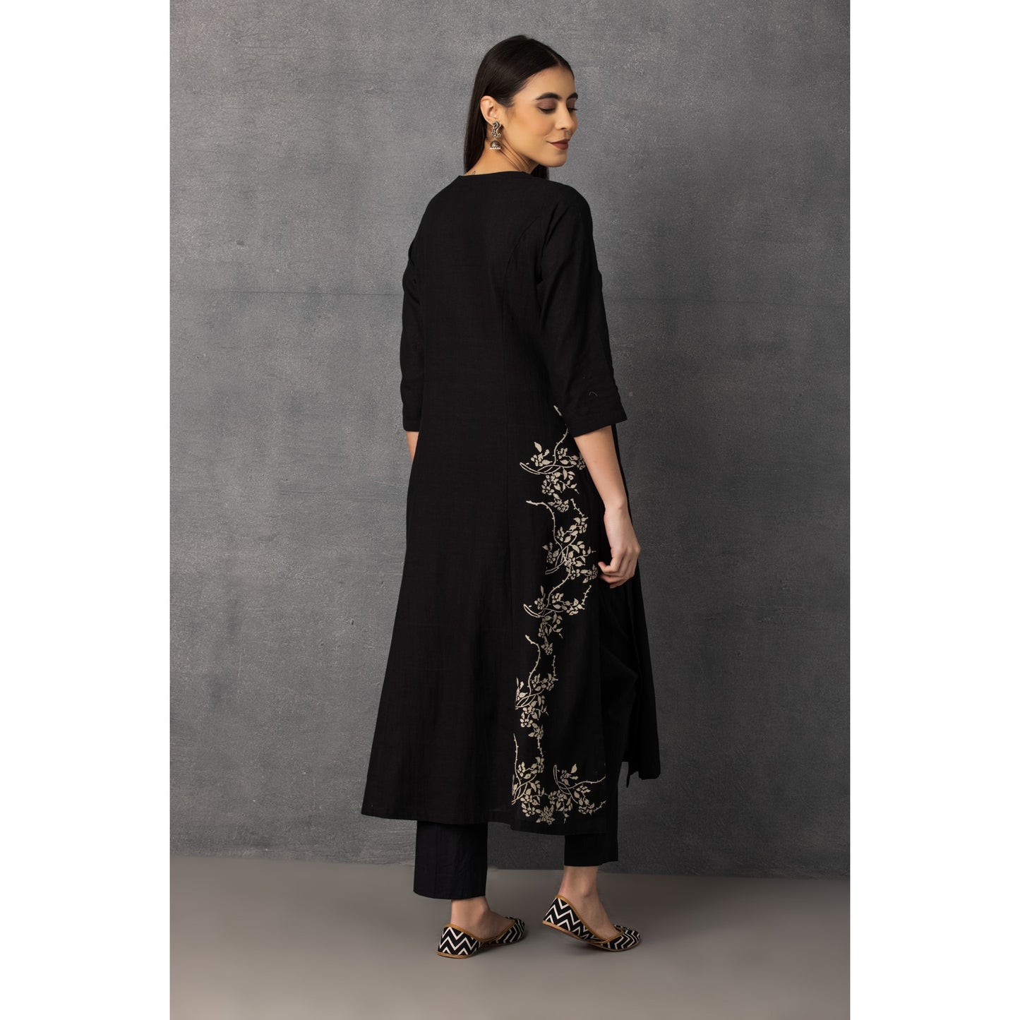 M9-13 BLACK SOFT KHADI PRINTED A-LINE KURTA SET