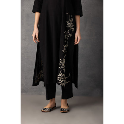 M9-13 BLACK SOFT KHADI PRINTED A-LINE KURTA SET