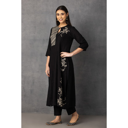 M9-13 BLACK SOFT KHADI PRINTED A-LINE KURTA SET
