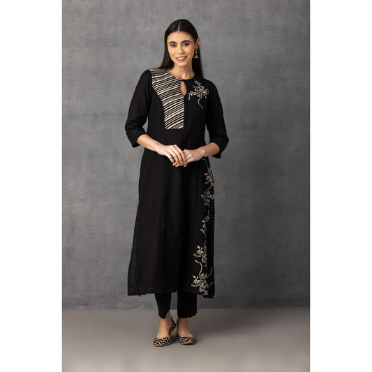M9-13 BLACK SOFT KHADI PRINTED A-LINE KURTA SET