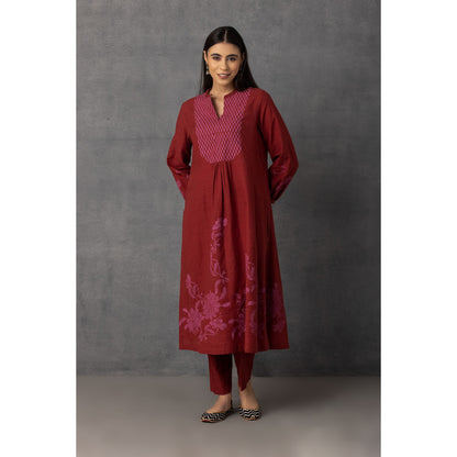 M9-04 MAHROON SOFT KHADI PRINTED A-LINE KURTA SET