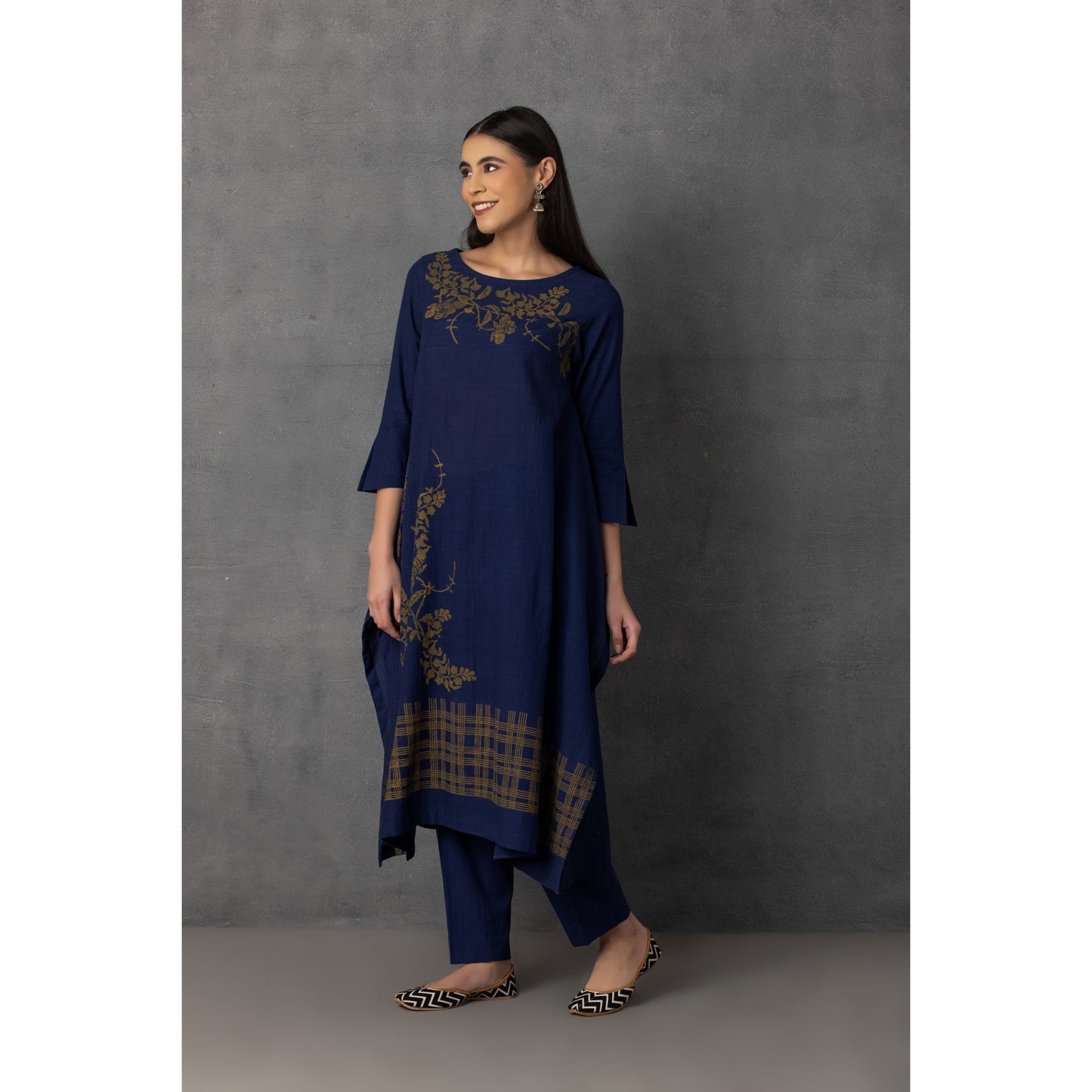 M9-11 BLUE SOFT KHADI PRINTED ASYMMETRICAL TUNIC SET