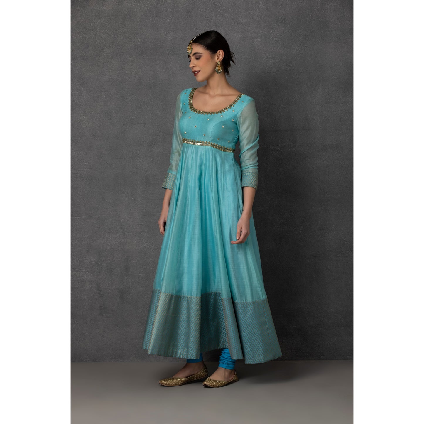 SP-10C SKY BLUE EMBROIDERED ANARKALI SET