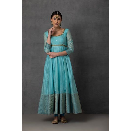 SP-10C SKY BLUE EMBROIDERED ANARKALI SET