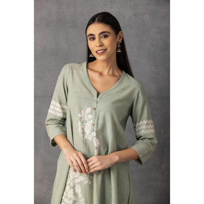 M9-10 AQUA SOFT KHADI PRINTED ASYMMETRICAL TUNIC SET