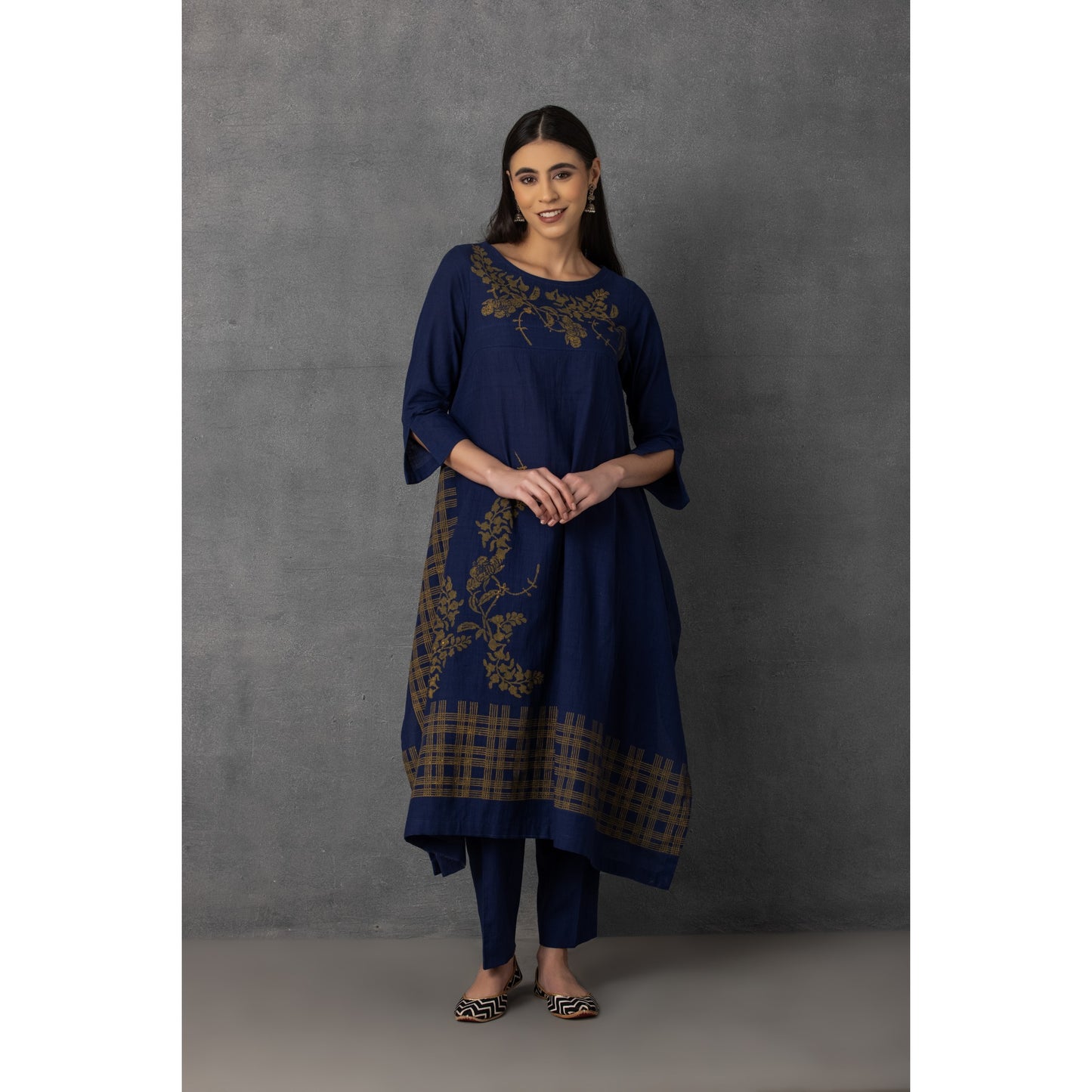 M9-11 BLUE SOFT KHADI PRINTED ASYMMETRICAL TUNIC SET