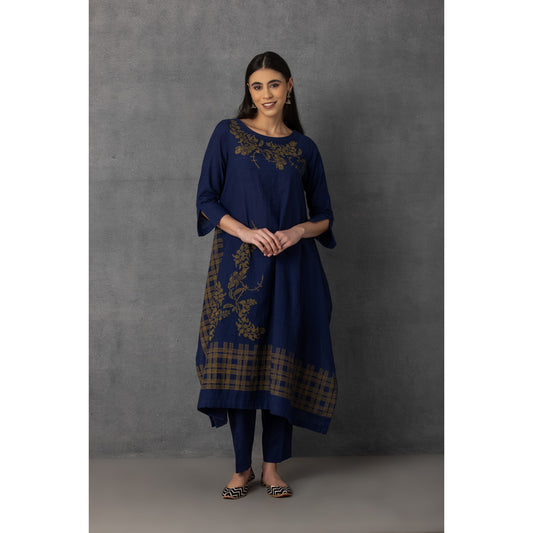 M9-11 BLUE SOFT KHADI PRINTED ASYMMETRICAL TUNIC SET