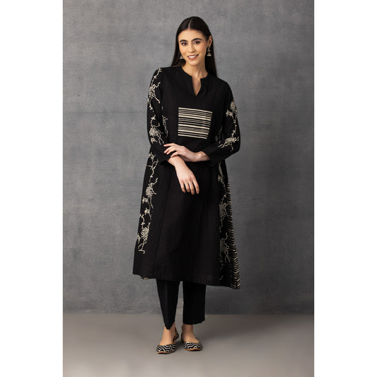 M9-14 BLACK SOFT KHADI PRINTED A-LINE SET