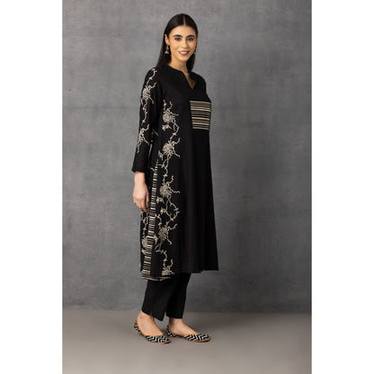 M9-14 BLACK SOFT KHADI PRINTED A-LINE SET