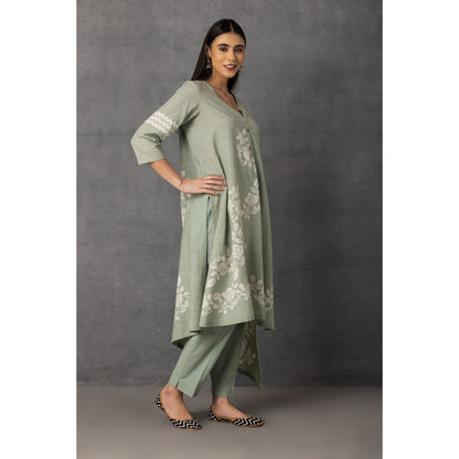 M9-10 AQUA SOFT KHADI PRINTED ASYMMETRICAL TUNIC SET