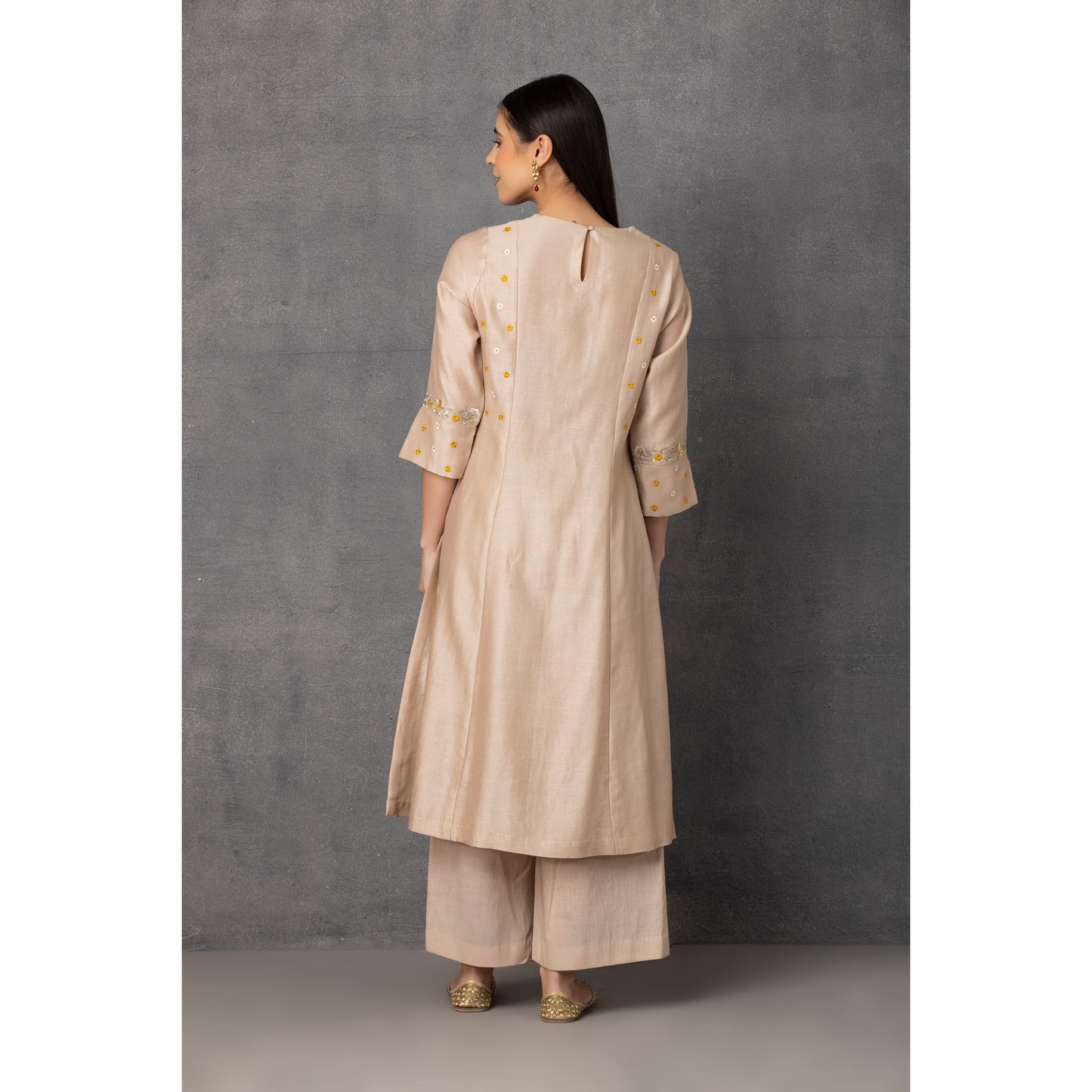 M7-01 BEIGE PARSI EMBROIDERED KURTA SET