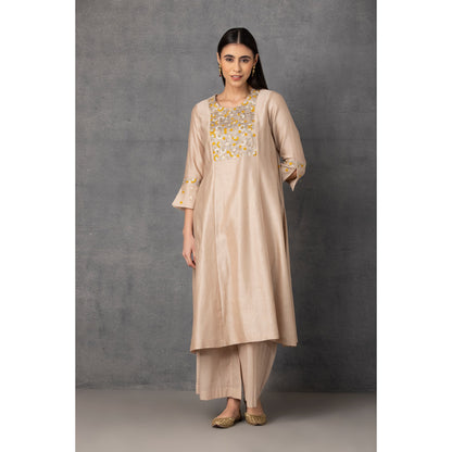 M7-01 BEIGE PARSI EMBROIDERED KURTA SET
