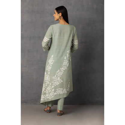 M9-10 AQUA SOFT KHADI PRINTED ASYMMETRICAL TUNIC SET