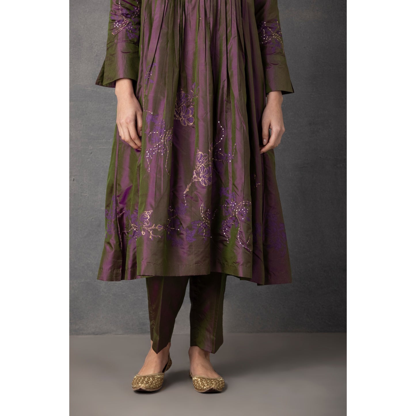 M10-12 WINE GOLDEN KHADI EMBROIDERED KURTA COMES ALONG WITH PANTS AND DUPATTA