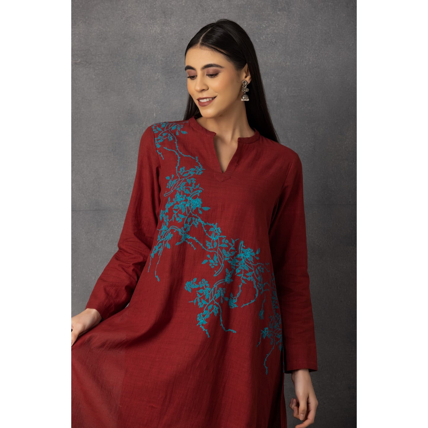 M9-12 MAHROON SOFT KHADI PRINTED A-LINE KURTA SET