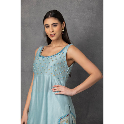 M7-14 SKY BLUE EMBROIDERED KURTA WITH PATIALA SALWAR SET