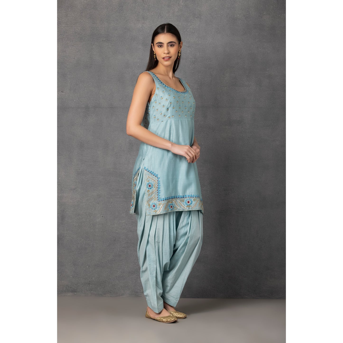 M7-14 SKY BLUE EMBROIDERED KURTA WITH PATIALA SALWAR SET