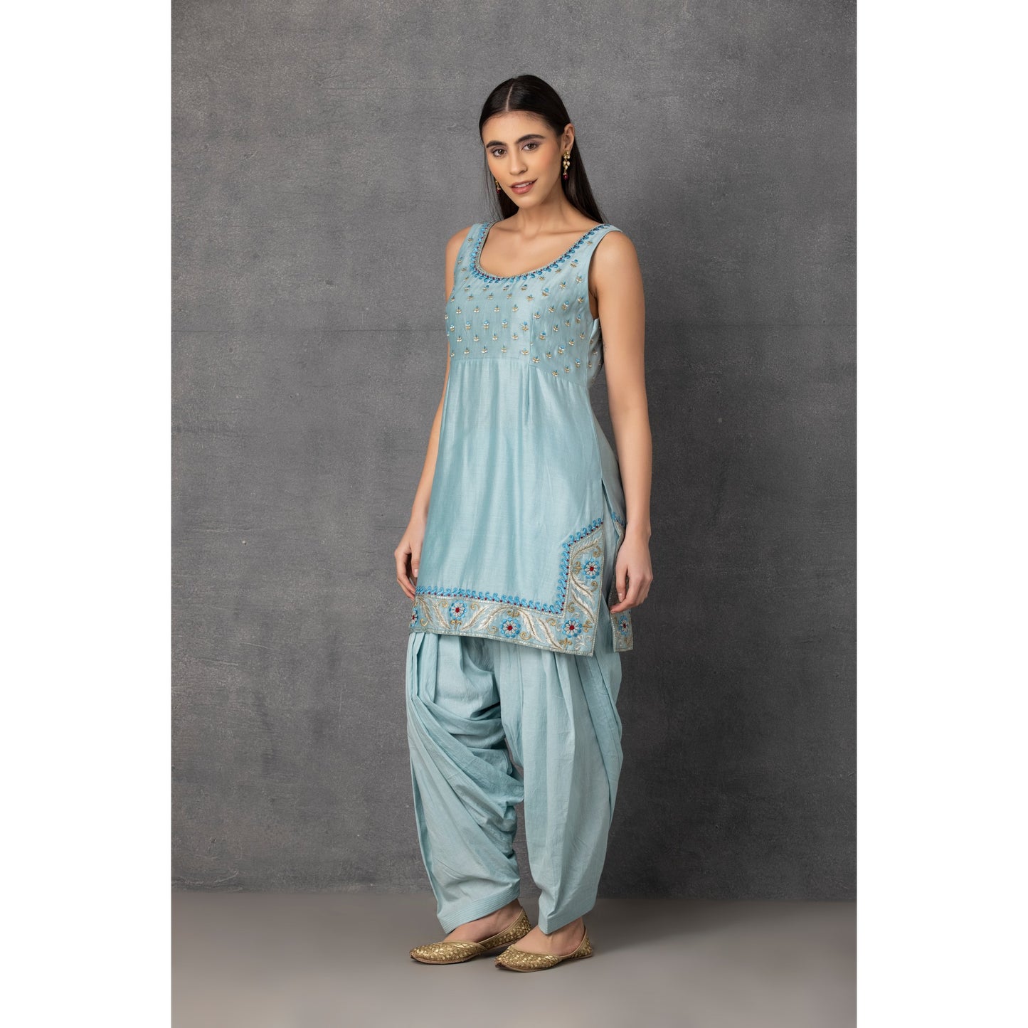 M7-14 SKY BLUE EMBROIDERED KURTA WITH PATIALA SALWAR SET