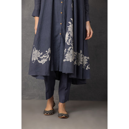 M9-09 GRAY SOFT KHADI PRINTED ASYMMETRICAL TUNIC SET