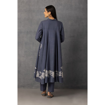 M9-09 GRAY SOFT KHADI PRINTED ASYMMETRICAL TUNIC SET