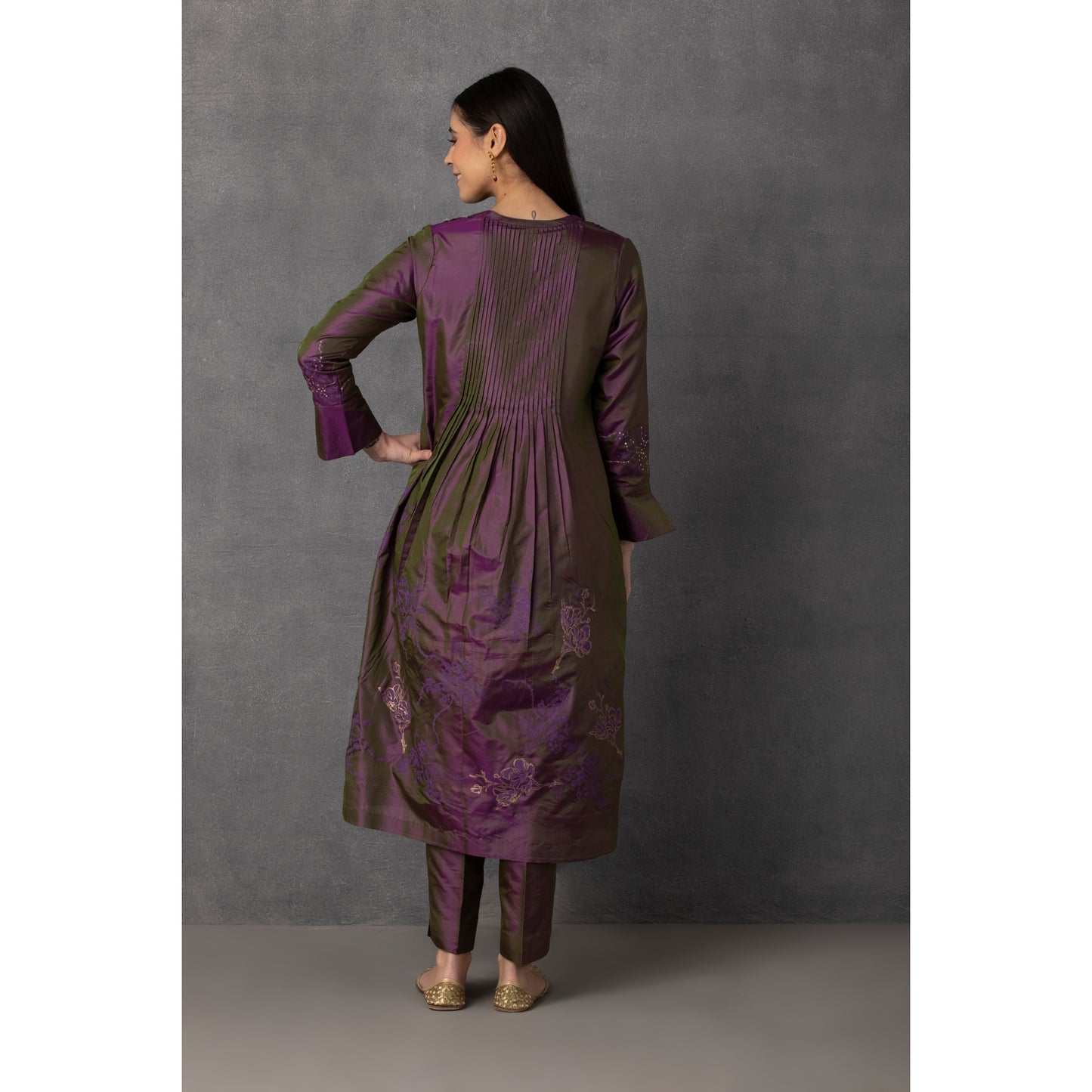 M10-12 WINE GOLDEN KHADI EMBROIDERED KURTA COMES ALONG WITH PANTS AND DUPATTA