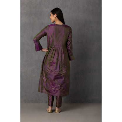 M10-12 WINE GOLDEN KHADI EMBROIDERED KURTA COMES ALONG WITH PANTS AND DUPATTA