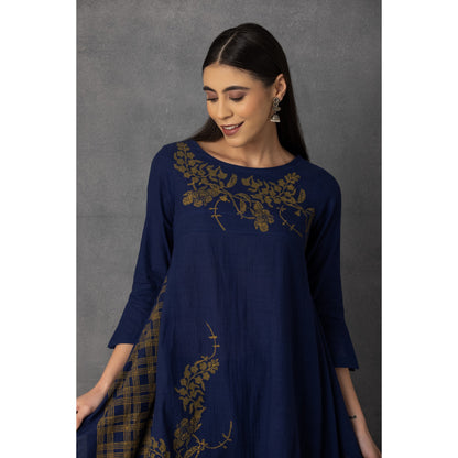 M9-11 BLUE SOFT KHADI PRINTED ASYMMETRICAL TUNIC SET